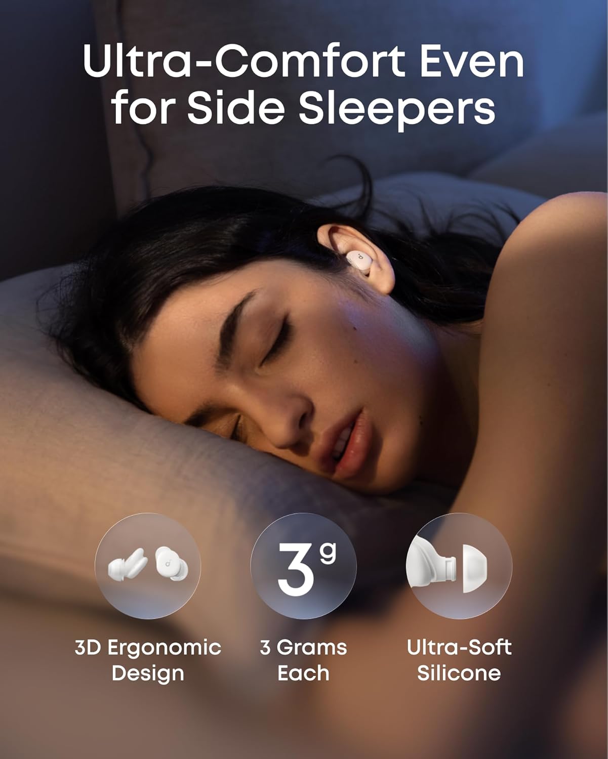 Soundcore Auriculares Sleep A30 de Anker: con Cancelación Activa de Ruido, Sistema Adaptativo para Bloquear los Ronquidos, Máxima Comodidad para Quienes Duermen de Lado y 45h de Reproducción